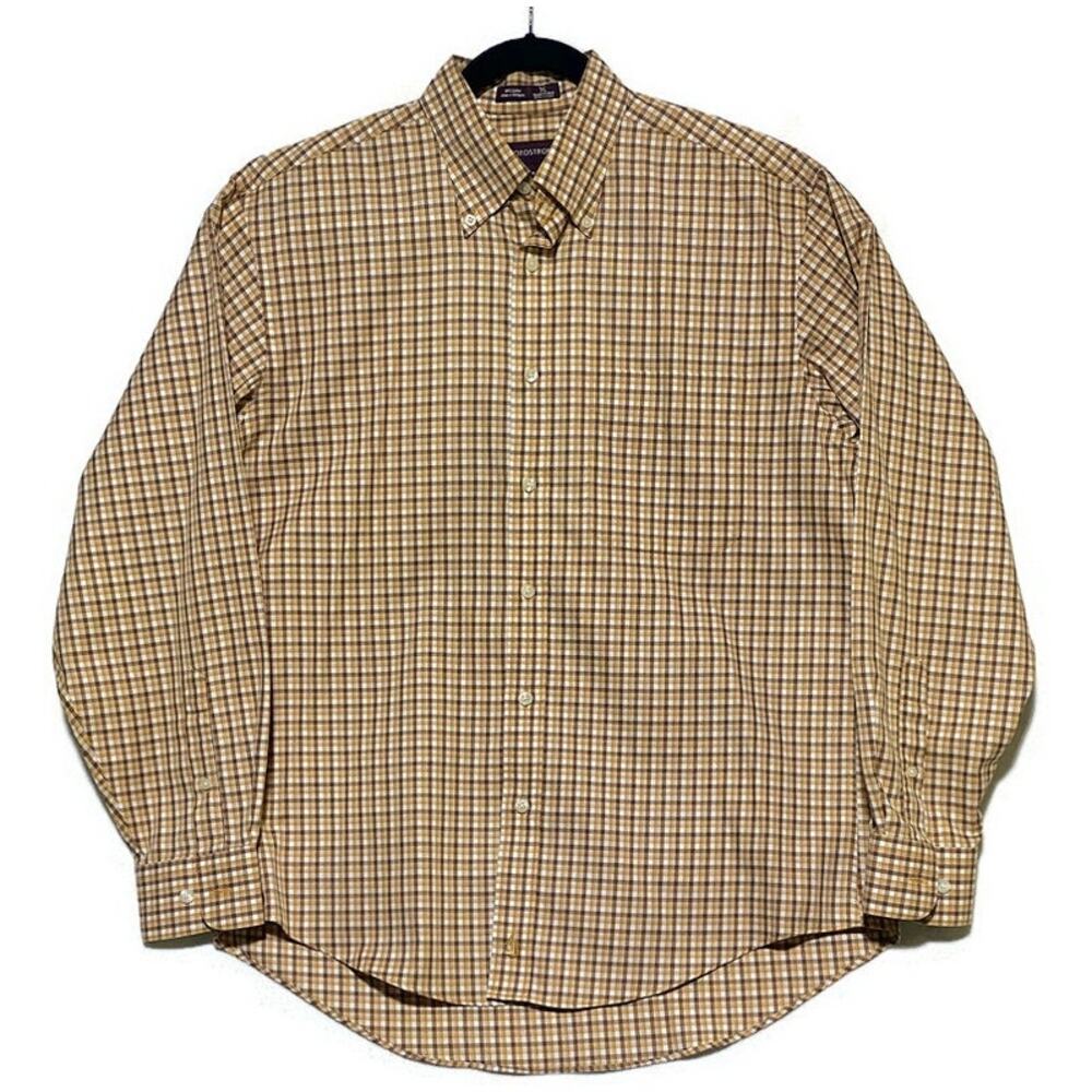 Nordstrom Button Up Shirt Men's Size Medium Brown Orange Plaid Long Sleeve